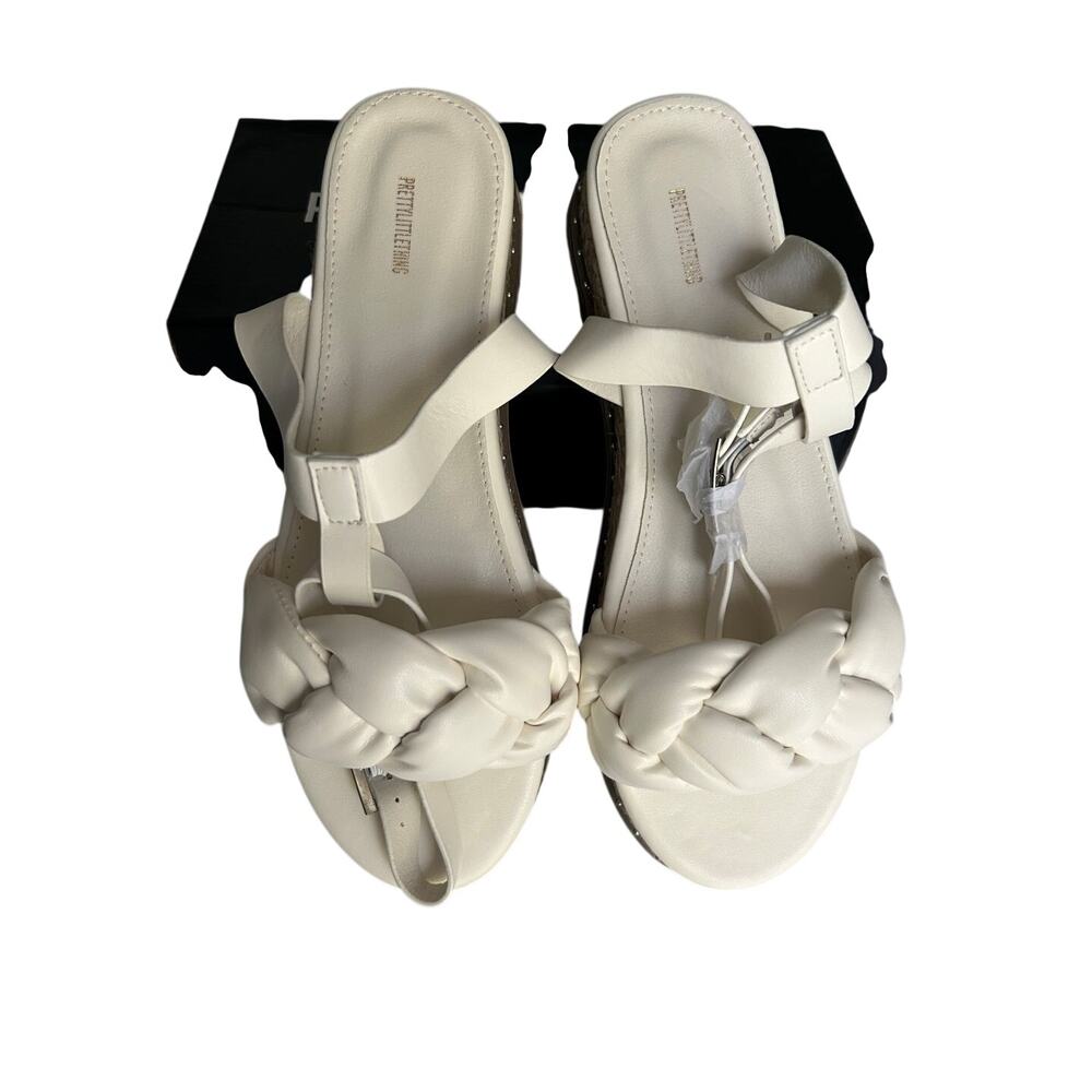 PrettyLittleThing White Strap Espadrille Sandals Braid Plait 1.5 Heel USA 5 NIB